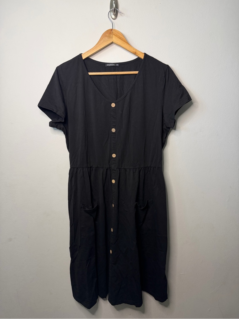 Black Button-Front Casual Dress by